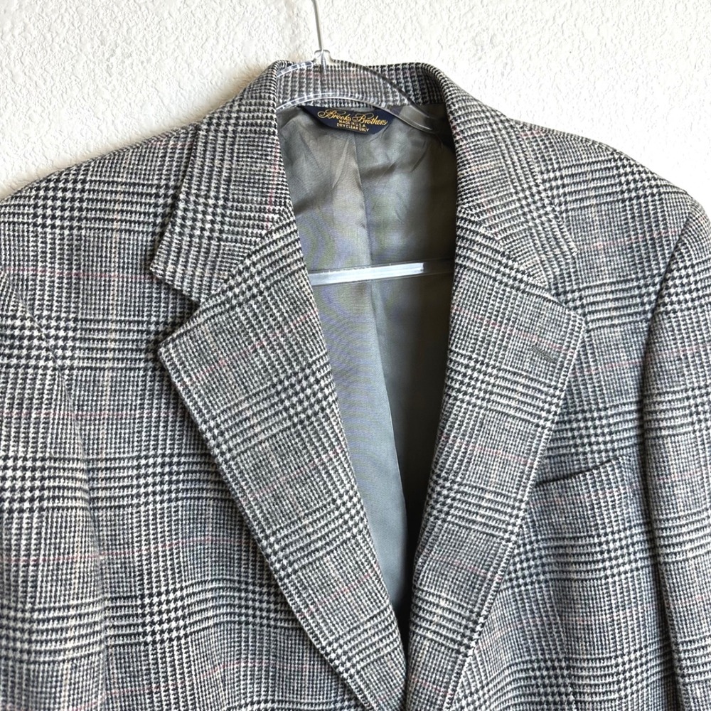 Brooks Brothers Mens 38 RG Grey Glen Plaid Sport Coat Blazer Made in USA Union